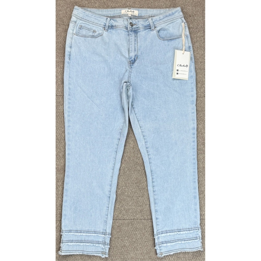 Charlie B Mid Rise Slim Leg Women Ruffled Ankle Pattern Jeans Size 12
